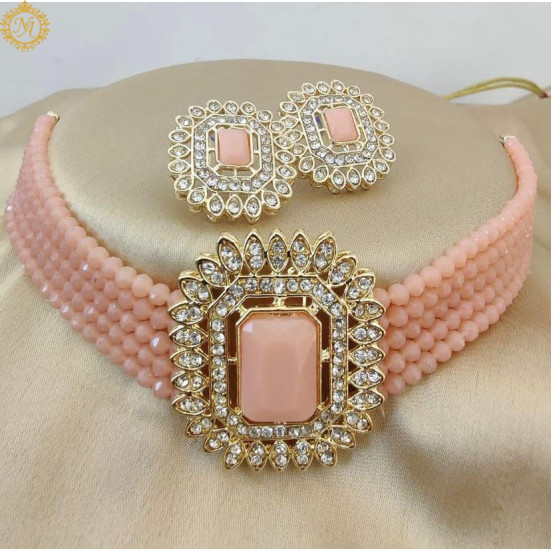 Naitikaarts Latest Choker Design Traditional Stylish Fancy Pearl Necklace Jewellery Set for Women NA-194-PICH