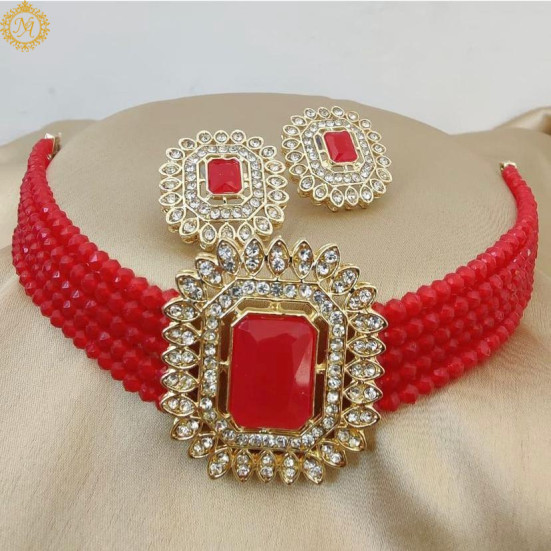 Naitikaarts Latest Choker Design Traditional Stylish Fancy Pearl Necklace Jewellery Set for Women NA-194-RED Naitikaarts Latest Choker Design Traditional Stylish Fancy Pearl Necklace Jewellery Set for Women NA-194-RED