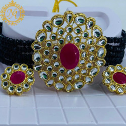 Naitikaarts Latest Choker Design Traditional Stylish Fancy Pearl Necklace Jewellery Set for Women NA-177-BLACK