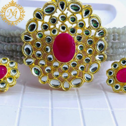 Naitikaarts Latest Choker Design Traditional Stylish Fancy Pearl Necklace Jewellery Set for Women NA-177-GERY