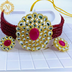 Naitikaarts Latest Choker Design Traditional Stylish Fancy Pearl Necklace Jewellery Set for Women NA-177-MARRON