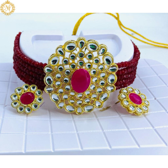 Naitikaarts Latest Choker Design Traditional Stylish Fancy Pearl Necklace Jewellery Set for Women NA-177-MARRON
