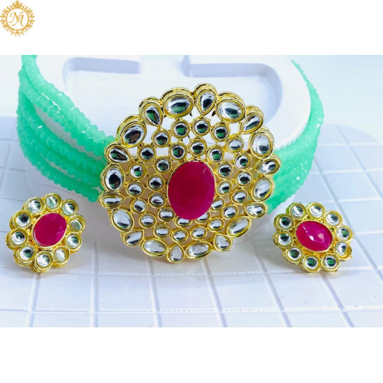 Naitikaarts Latest Choker Design Traditional Stylish Fancy Pearl Necklace Jewellery Set for Women NA-177-MINT