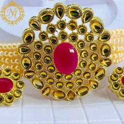 Naitikaarts Latest Choker Design Traditional Stylish Fancy Pearl Necklace Jewellery Set for Women NA-177-PICH