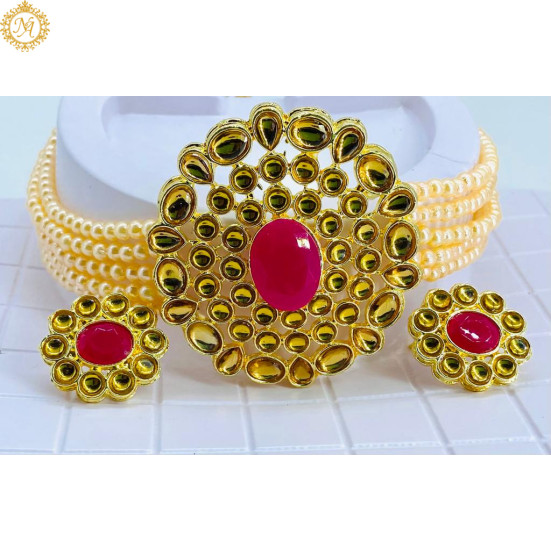 Naitikaarts Latest Choker Design Traditional Stylish Fancy Pearl Necklace Jewellery Set for Women NA-177-PICH