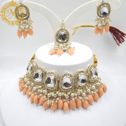 Naitikaarts Latest Choker Design Traditional Stylish Fancy Pearl Necklace Jewellery Set for Women NA-315-PICH
