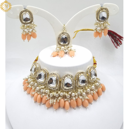 Naitikaarts Latest Choker Design Traditional Stylish Fancy Pearl Necklace Jewellery Set for Women NA-315-PICH