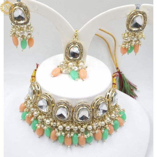 Naitikaarts Latest Choker Design Traditional Stylish Fancy Pearl Necklace Jewellery Set for Women NA-315-PICHMINT