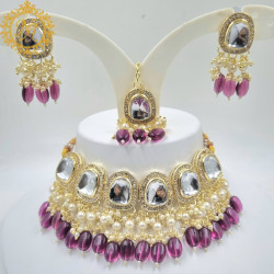 Naitikaarts Latest Choker Design Traditional Stylish Fancy Pearl Necklace Jewellery Set for Women NA-315-PURPLE