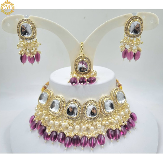 Naitikaarts Latest Choker Design Traditional Stylish Fancy Pearl Necklace Jewellery Set for Women NA-315-PURPLE