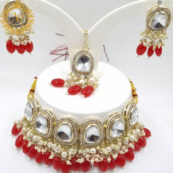 Naitikaarts Latest Choker Design Traditional Stylish Fancy Pearl Necklace Jewellery Set for Women NA-315-RED