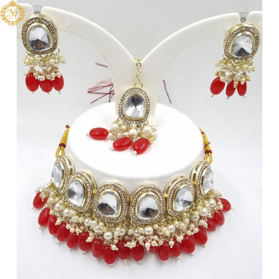 Naitikaarts Latest Choker Design Traditional Stylish Fancy Pearl Necklace Jewellery Set for Women NA-315-RED Naitikaarts Latest Choker Design Traditional Stylish Fancy Pearl Necklace Jewellery Set for Women NA-315-RED