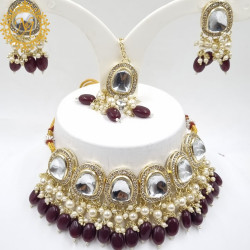 Naitikaarts Latest Choker Design Traditional Stylish Fancy Pearl Necklace Jewellery Set for Women NA-315-MARRON