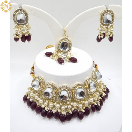 Naitikaarts Latest Choker Design Traditional Stylish Fancy Pearl Necklace Jewellery Set for Women NA-315-MARRON Naitikaarts Latest Choker Design Traditional Stylish Fancy Pearl Necklace Jewellery Set for Women NA-315-MARRON