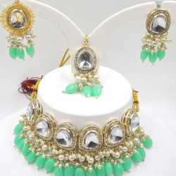 Naitikaarts Latest Choker Design Traditional Stylish Fancy Pearl Necklace Jewellery Set for Women NA-315-MINT