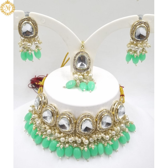 Naitikaarts Latest Choker Design Traditional Stylish Fancy Pearl Necklace Jewellery Set for Women NA-315-MINT