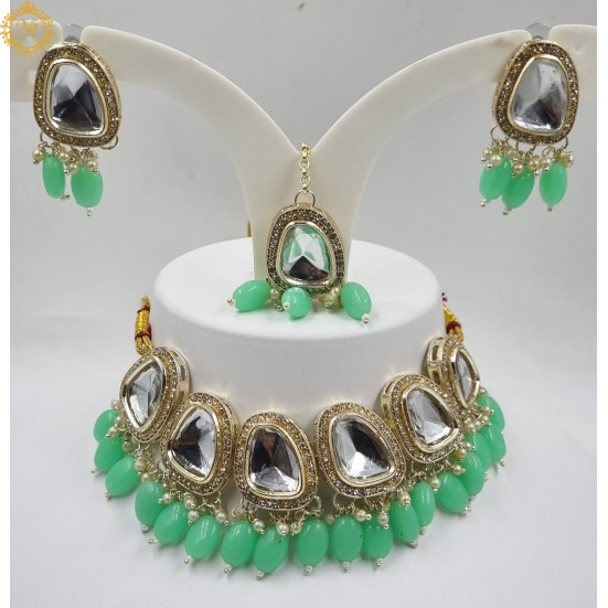 Naitikaarts Latest Choker Design Traditional Stylish Fancy Pearl Necklace Jewellery Set for Women NA-316-Mint
