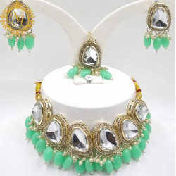 Naitikaarts Latest Choker Design Traditional Stylish Fancy Pearl Necklace Jewellery Set for Women NA-316-Mint