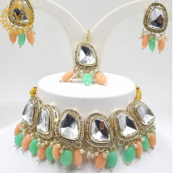 Naitikaarts Latest Choker Design Traditional Stylish Fancy Pearl Necklace Jewellery Set for Women NA-316-MINTPEACHE