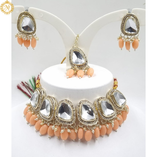 Naitikaarts Latest Choker Design Traditional Stylish Fancy Pearl Necklace Jewellery Set for Women NA-316-pich