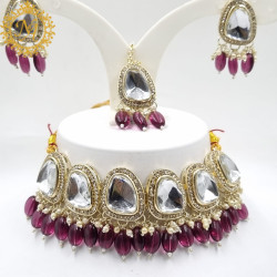 Naitikaarts Latest Choker Design Traditional Stylish Fancy Pearl Necklace Jewellery Set for Women NA-316-Purple