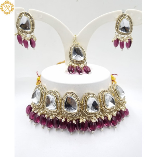 Naitikaarts Latest Choker Design Traditional Stylish Fancy Pearl Necklace Jewellery Set for Women NA-316-Purple Naitikaarts Latest Choker Design Traditional Stylish Fancy Pearl Necklace Jewellery Set for Women NA-316-Purple