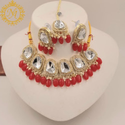Naitikaarts Latest Choker Design Traditional Stylish Fancy Pearl Necklace Jewellery Set for Women NA-316-Red