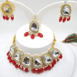 Naitikaarts Latest Choker Design Traditional Stylish Fancy Pearl Necklace Jewellery Set for Women NA-316-Red