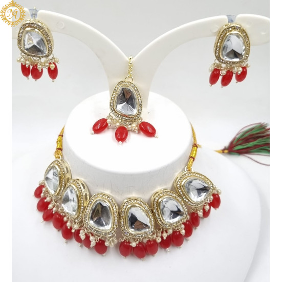 Naitikaarts Latest Choker Design Traditional Stylish Fancy Pearl Necklace Jewellery Set for Women NA-316-Red Naitikaarts Latest Choker Design Traditional Stylish Fancy Pearl Necklace Jewellery Set for Women NA-316-Red
