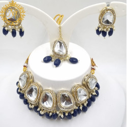 Naitikaarts Latest Choker Design Traditional Stylish Fancy Pearl Necklace Jewellery Set for Women NA-316-BLUE