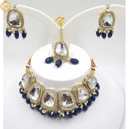 Naitikaarts Latest Choker Design Traditional Stylish Fancy Pearl Necklace Jewellery Set for Women NA-316-BLUE Naitikaarts Latest Choker Design Traditional Stylish Fancy Pearl Necklace Jewellery Set for Women NA-316-BLUE