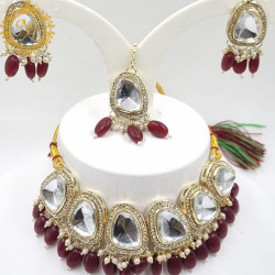 Naitikaarts Latest Choker Design Traditional Stylish Fancy Pearl Necklace Jewellery Set for Women NA-316-Maroon