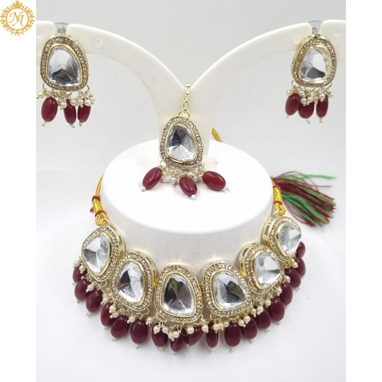 Naitikaarts Latest Choker Design Traditional Stylish Fancy Pearl Necklace Jewellery Set for Women NA-316-Maroon