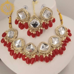 Naitikaarts Latest Choker Design Traditional Stylish Fancy Pearl Necklace Jewellery Set for Women NA-317-RED