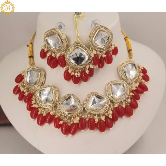 Naitikaarts Latest Choker Design Traditional Stylish Fancy Pearl Necklace Jewellery Set for Women NA-317-RED Naitikaarts Latest Choker Design Traditional Stylish Fancy Pearl Necklace Jewellery Set for Women NA-317-RED