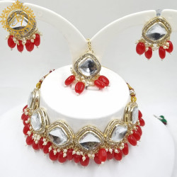Naitikaarts Latest Choker Design Traditional Stylish Fancy Pearl Necklace Jewellery Set for Women NA-317-RED