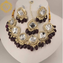 Naitikaarts Latest Choker Design Traditional Stylish Fancy Pearl Necklace Jewellery Set for Women NA-317-BLACK