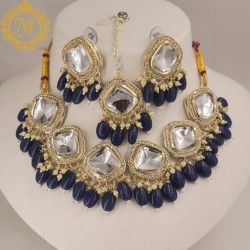 Naitikaarts Latest Choker Design Traditional Stylish Fancy Pearl Necklace Jewellery Set for Women NA-317-BLUE