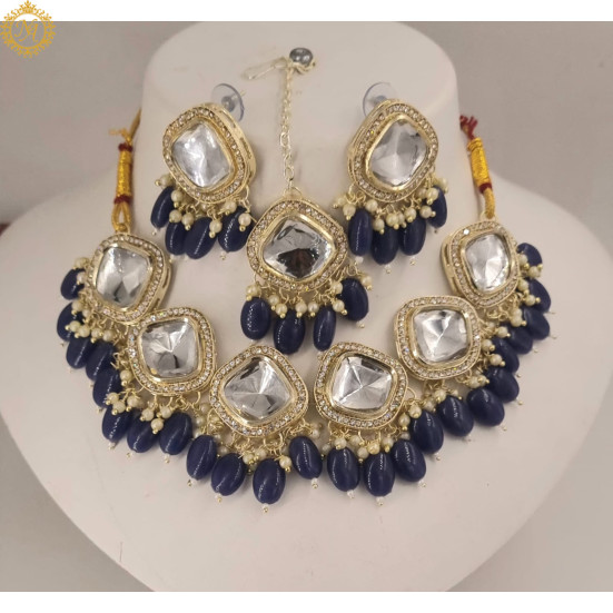 Naitikaarts Latest Choker Design Traditional Stylish Fancy Pearl Necklace Jewellery Set for Women NA-317-BLUE