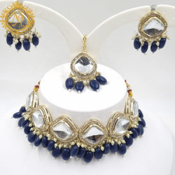 Naitikaarts Latest Choker Design Traditional Stylish Fancy Pearl Necklace Jewellery Set for Women NA-317-BLUE