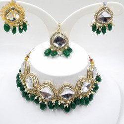 Naitikaarts Latest Choker Design Traditional Stylish Fancy Pearl Necklace Jewellery Set for Women NA-317-GREEN