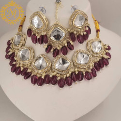 Naitikaarts Latest Choker Design Traditional Stylish Fancy Pearl Necklace Jewellery Set for Women NA-317-MARRON