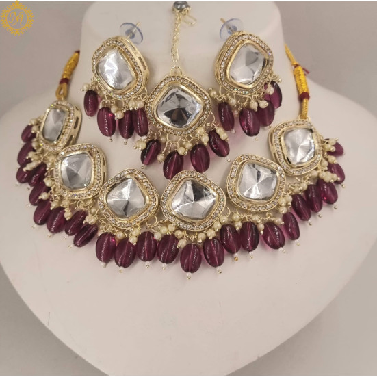 Naitikaarts Latest Choker Design Traditional Stylish Fancy Pearl Necklace Jewellery Set for Women NA-317-MARRON