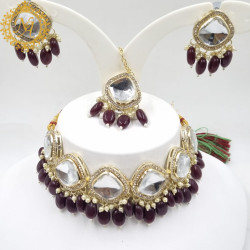 Naitikaarts Latest Choker Design Traditional Stylish Fancy Pearl Necklace Jewellery Set for Women NA-317-MARRON