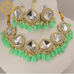 Naitikaarts Latest Choker Design Traditional Stylish Fancy Pearl Necklace Jewellery Set for Women NA-317-MINT