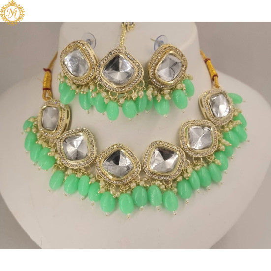 Naitikaarts Latest Choker Design Traditional Stylish Fancy Pearl Necklace Jewellery Set for Women NA-317-MINT
