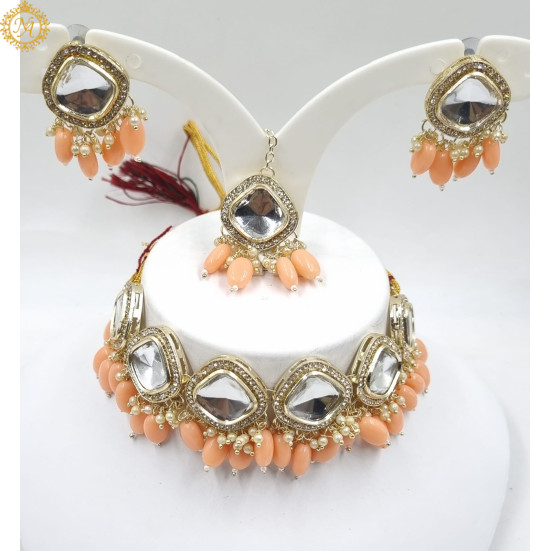 Naitikaarts Latest Choker Design Traditional Stylish Fancy Pearl Necklace Jewellery Set for Women NA-317-PICH