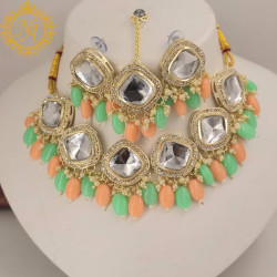 Naitikaarts Latest Choker Design Traditional Stylish Fancy Pearl Necklace Jewellery Set for Women NA-317-PICH+MINT