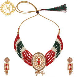 Naitikaarts Latest Long Necklace with Drop Earrings Traditional Ethnic Jewellery Set for Women and Girls. NA-135-RED