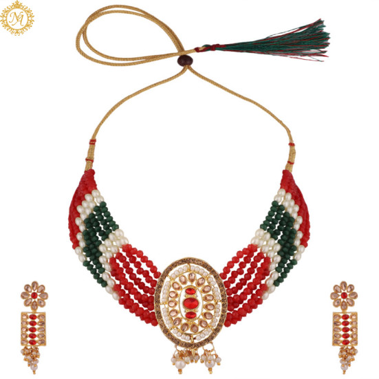 Naitikaarts Latest Long Necklace with Drop Earrings Traditional Ethnic Jewellery Set for Women and Girls. NA-135-RED Naitikaarts Latest Long Necklace with Drop Earrings Traditional Ethnic Jewellery Set for Women and Girls. NA-135-RED